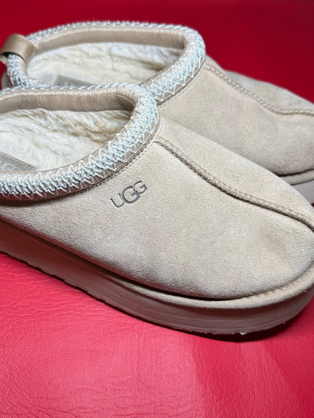UGG Tazz 2 Platform Cozy Slip-On Suede Mules - Sand US size 10 fits like US 9.